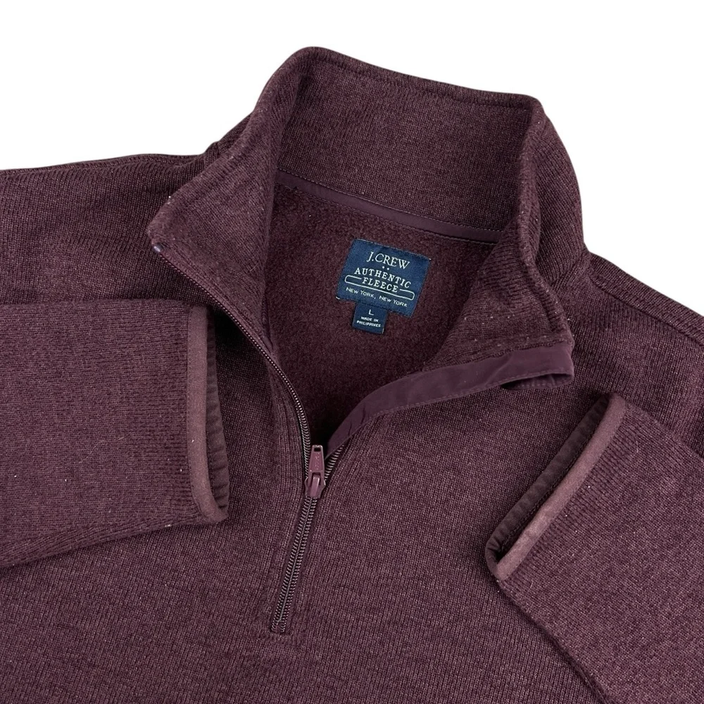 J Crew Authentic Fleece Sweater‎ Mens Large Eggplant Purple Quarter Zip Pullover